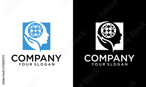 Human technology or human digital, head tech icon symbol, robot tech logo design