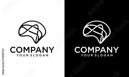 Brain Logo silhouette design vector template linear style. Brainstorm think idea Logotype concept outline icon.