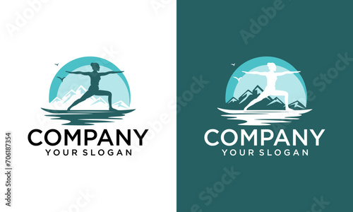 Minimalist Yoga poses human line art logo design concept. Yoga meditation logo illustration vector.
