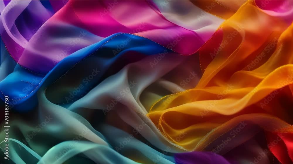 Vividly dyed in rainbow colors, the fabric is arranged like waves, with each color harmoniously blending with the adjacent ones to form a beautiful gradient.
