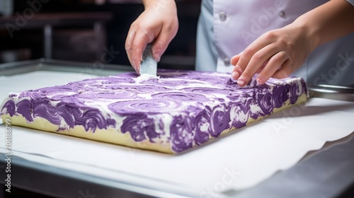 Making Delicious Purple Swiss Roll Cake