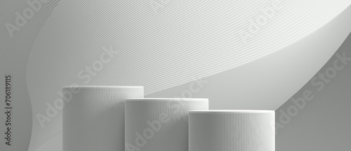 Abstract 3D realistic white background. 3D cylinder pedestal podium  minimal scene for cosmetics and product display presentation. 3d rendering illustration. photo