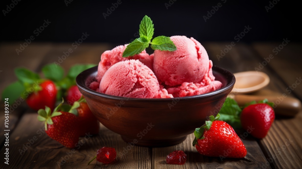 Strawberry Ice Cream Bowl With Mint Strawberry Ice Cream Bowl With Mint
