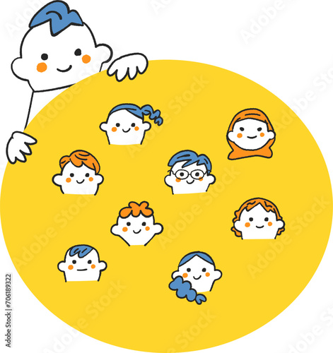 僕の友達　男の子も女の子もいて国籍や宗教の違う子もいるよ　セット　イラスト素材	

