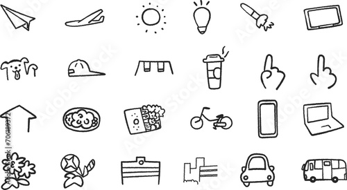 僕の生活の周りにあるいろんなモノや事をアイコンにして集めたよ　セット　イラスト素材			
