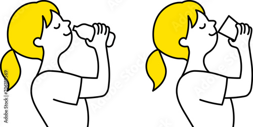 飲み物を飲む女性のイラストセット