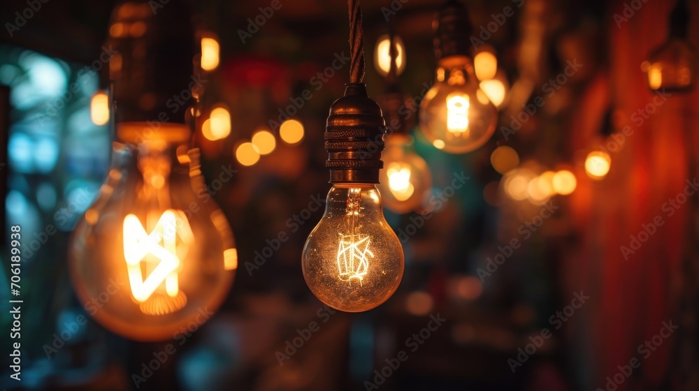 a bunch of light bulbs that are hanging in a room with a lot of other light bulbs in the background. a bunch of light bulbs that are hanging in a room with a lot of other light bulbs in the background.