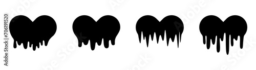Black silhouette melted heart illustration vector heart with dripping glaze