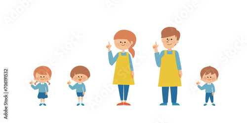 指差しをする保育士と子供　表情セット　イラスト素材
