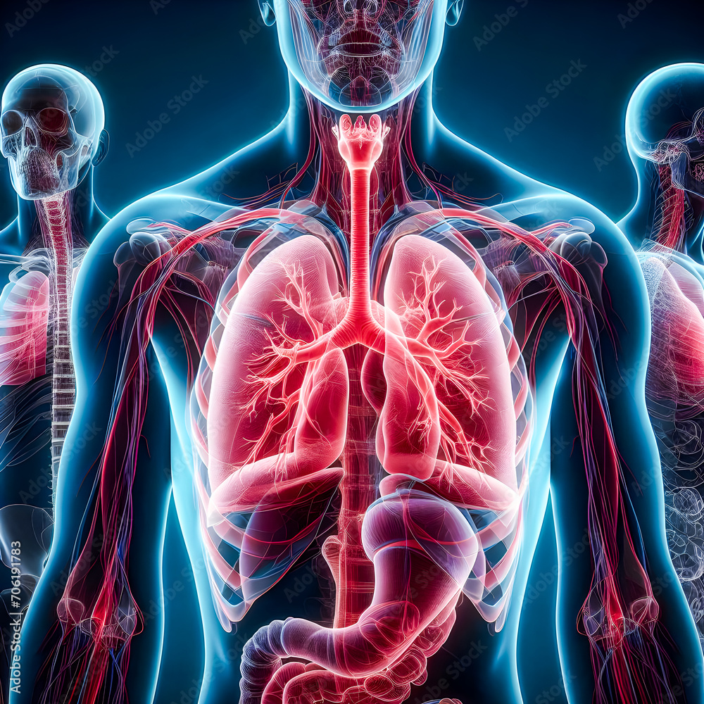 Graphic illustration of human lung anatomy showing the tracheal