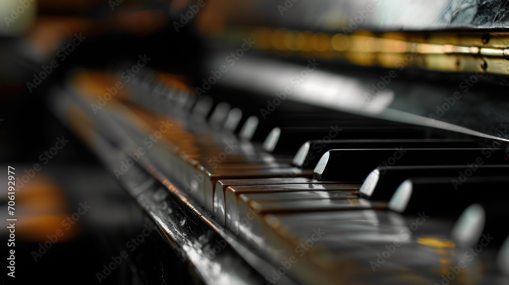 a close up of a piano keyboard with a blurry image of the keys on the top of the piano. a close up of a piano keyboard with a blurry image of the keys on the top of the piano.
