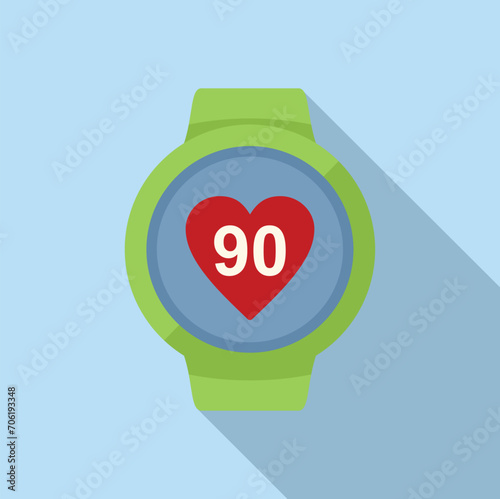 Smartwatch palpitating icon flat vector. Health pain chest. Check cardiac effect