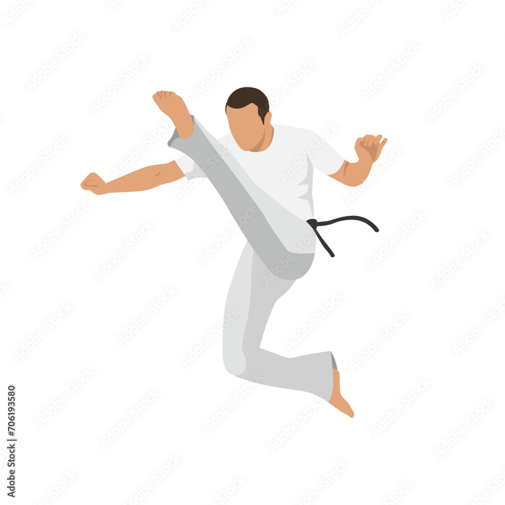 Man doing Capoeira Martial arts. Combat sport. Flat vector illustration isolated on white background Man doing Capoeira Martial arts. Combat sport. Flat vector illustration isolated on white background