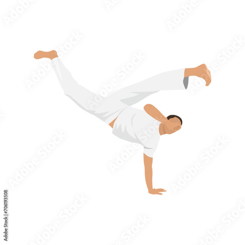 Man doing Capoeira Martial arts. Combat sport. Flat vector illustration isolated on white background