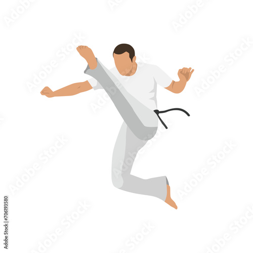 Man doing Capoeira Martial arts. Combat sport. Flat vector illustration isolated on white background