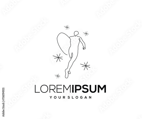 Single Line People Surfing Logo Design