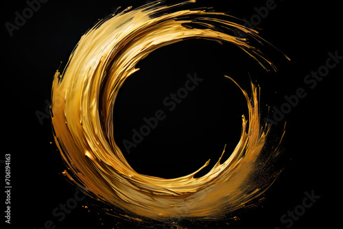 Enso minimalism, dense gold ink, single stroke, fading, no scatter, black background 