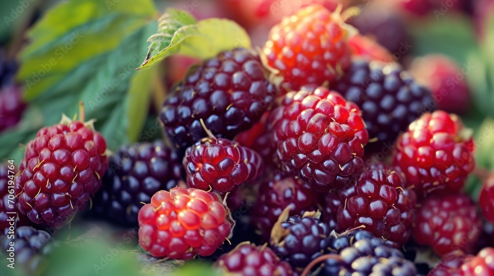 a close up of a bunch of raspberries on a bush with leaves and berries in the foreground. a close up of a bunch of raspberries on a bush with leaves and berries in the foreground.
