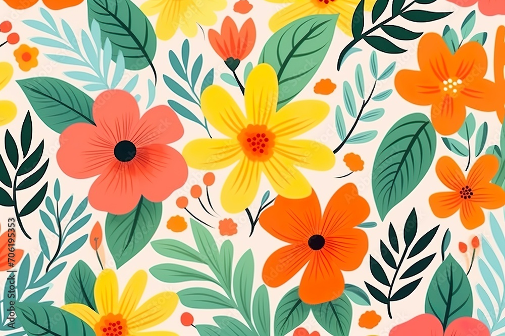 organic colorful flowers seamless pattern generative ai