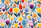organic colorful flowers seamless pattern generative ai