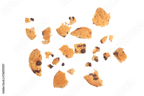 Bild auf Leinwand Scattered crumbs of chocolate chips on transparent background PNG