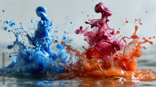  a red and blue liquid splashing out of a body of water on top of each other in front of a white background.