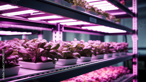 Research organic  vegetables , hydroponic vegetables plots growing on indoor vertical farm, modern farm, healthy farm	
 photo