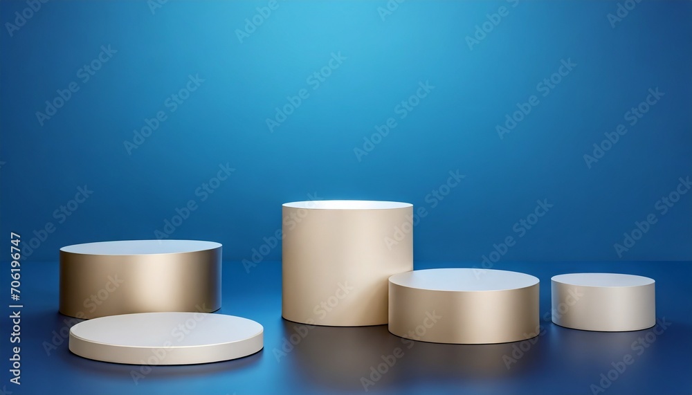 Skyline Serenity: Abstract Podium with Cylindrical Shapes on Blue Skyline Serenity: Abstract Podium with Cylindrical Shapes on Blue