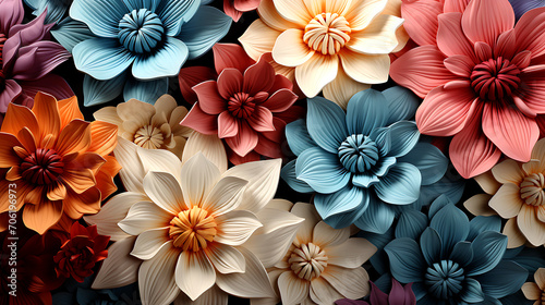 Flowers colorful collage 3d seamless repeat pattern photo