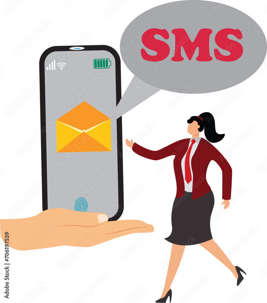 Short message, mobile phone received text message, Businesswoman Short message, mobile phone received text message, Businesswoman