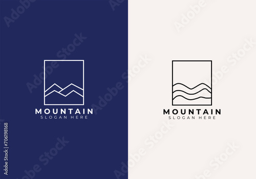 mountain line art logo adventure simple and minimalist, vector vintage illustration design