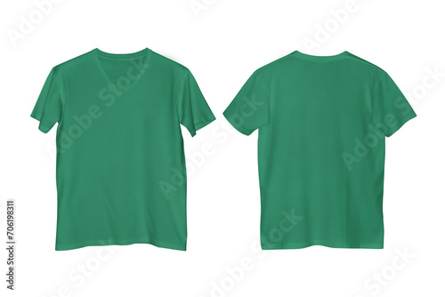 Unisex Plain Kelly Green V-Neck Short Sleeve T-Shirt with Transparent Background