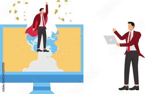 Breaking new ground, Businessman, Heroes, Using Computer, Speed, Winning,