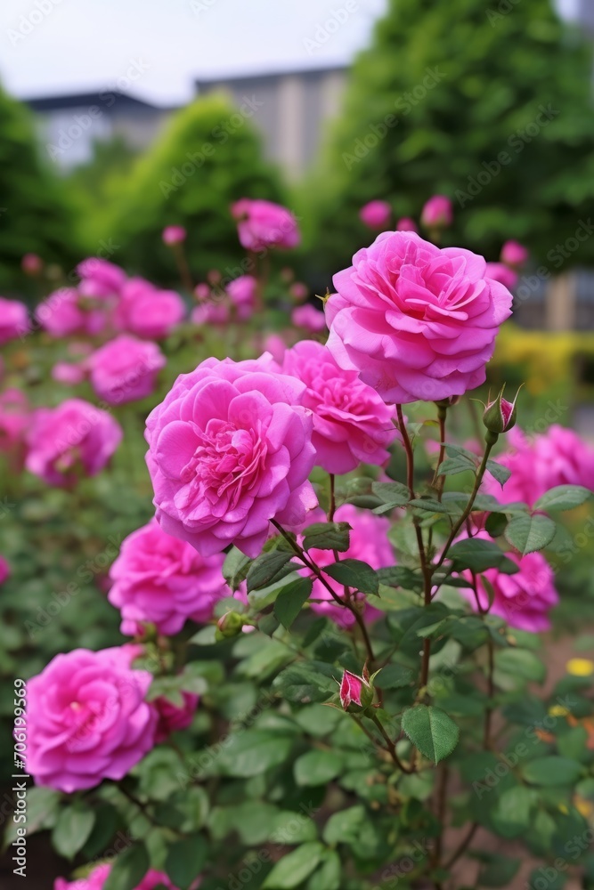 Close-Up Pink Roses in Sunny Garden