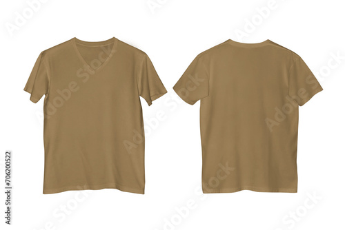 Unisex Plain Pebble Brown V-Neck Short Sleeve T-Shirt with Transparent Background