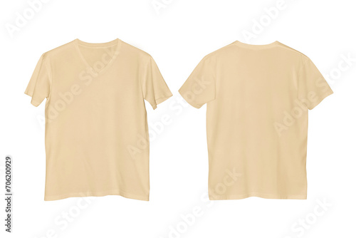 Unisex Plain Sand Dune V-Neck Short Sleeve T-Shirt with Transparent Background