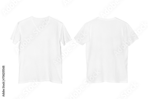 Unisex Plain White V-Neck Short Sleeve T-Shirt with Transparent Background