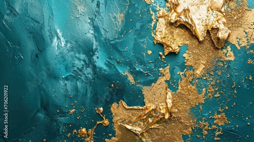  a close up view of a blue and gold paint with gold flecks on the surface of the paint.
