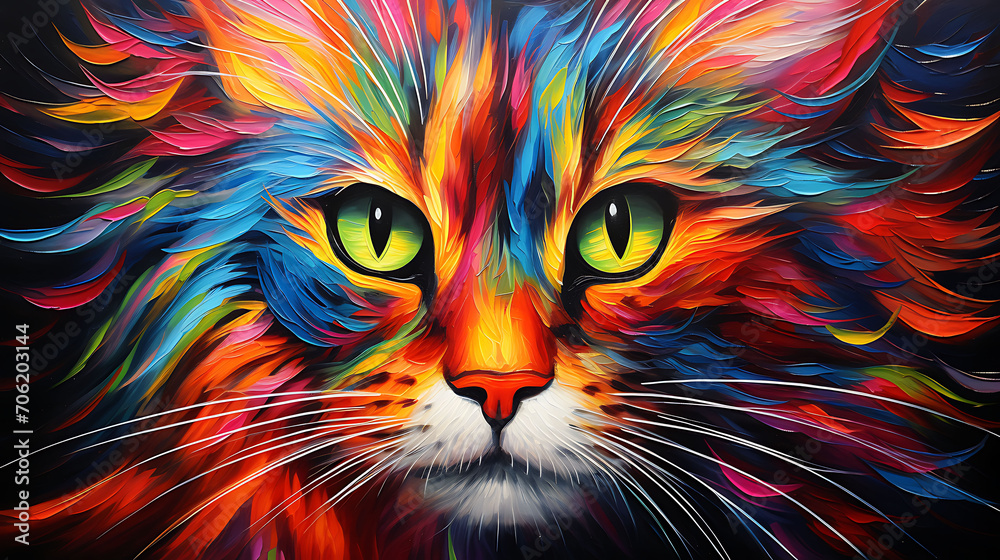 Portrait of a cat with vibrant colors
