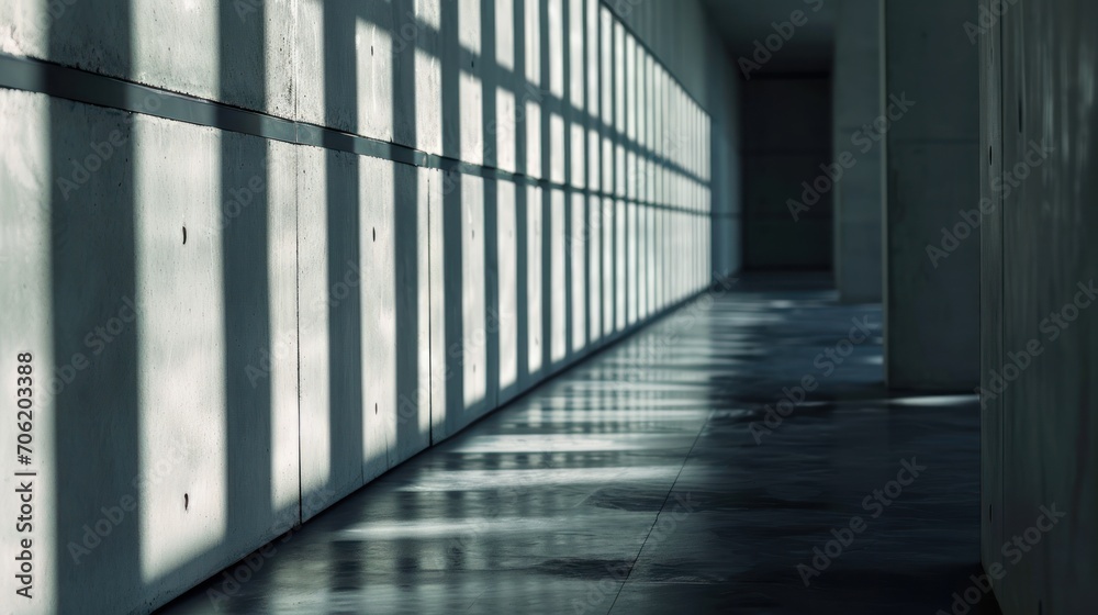 the shadow of a wall on the floor of a building with a light coming through the window on the side of the wall. the shadow of a wall on the floor of a building with a light coming through the window on the side of the wall.