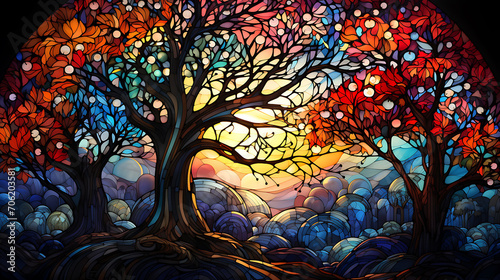 A beautiful tree of life with huge canopy branches in the style of alcohol ink,Fractal art