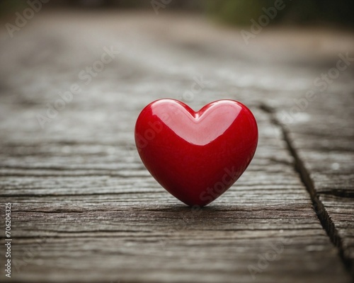 Red 3d heart on a wooden background. Valentine s Day  Mother s Day  Women s Day. 