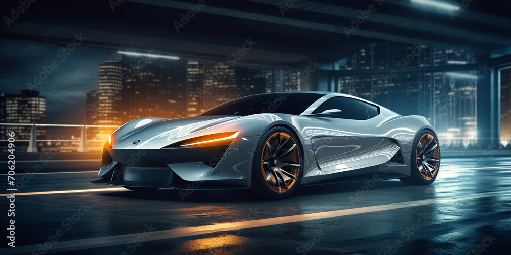 The car is a model of the company's company, Illustration of a racing car, The car of the future is a brand new model.