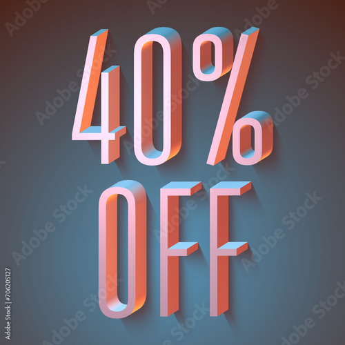 40 percent off, 3d letters on dark background, 3d illustration, graphic and typographic design