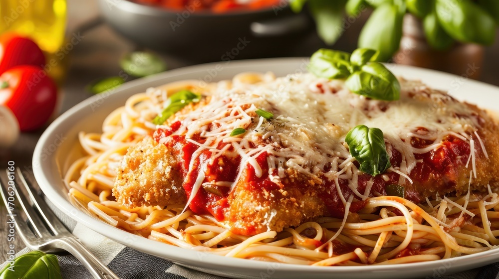 a plate of spaghetti with meatballs and parmesan cheese on a plate with a fork next to it. a plate of spaghetti with meatballs and parmesan cheese on a plate with a fork next to it.