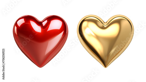 Realistic multicolored heart, group of transparent red, gold and green love icon , romantic luxury Valentine's Day greeting card isolated element for design