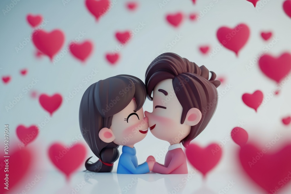 Romantic Valentine's Day Love and affection, 3D cartoon couple, cute Romantic Valentine's Day Love and affection, 3D cartoon couple, cute