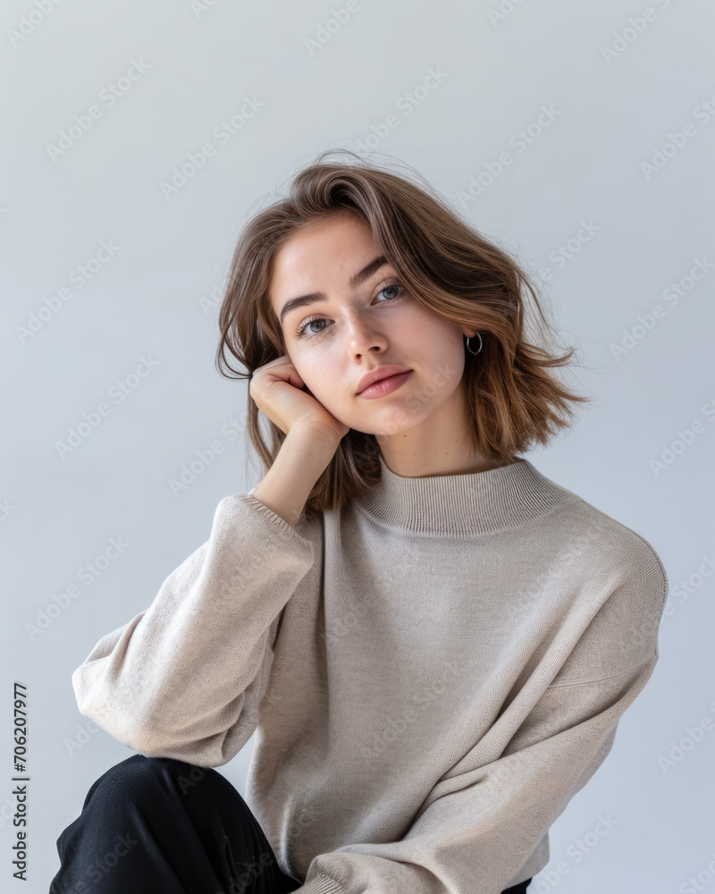 Young woman posing in front of clean background.Copyspace for text. Young woman posing in front of clean background.Copyspace for text.