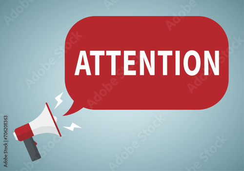 Hand holds a megaphone on a blue background. Concept of attention, advertising.Alarm speech poster, commercial announcement or important speech.