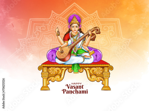 Beautiful Vasant Panchami Indian traditional festival with goddess Saraswati illustration